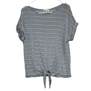 Caution to the Wind Large Blue Textured Front Tie Shirt Dolman Sleeve Stretchy